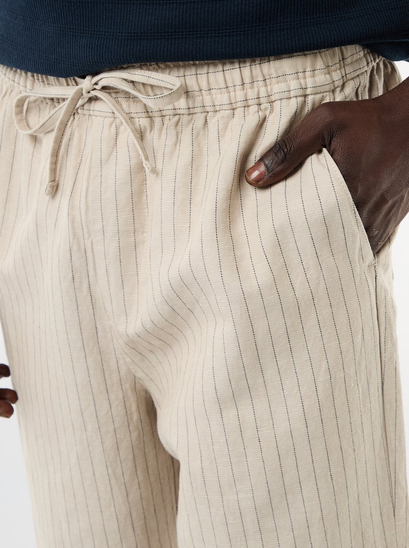 Pantalon en lin mélangé Beige - Kiabi