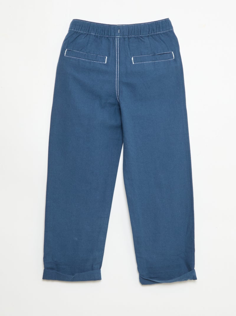 Pantalon en lin mélangé Bleu - Kiabi