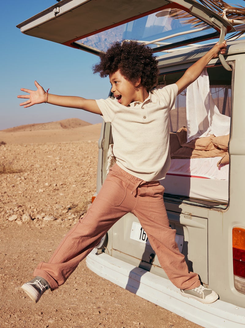 Pantalon en lin mélangé Marron - Kiabi