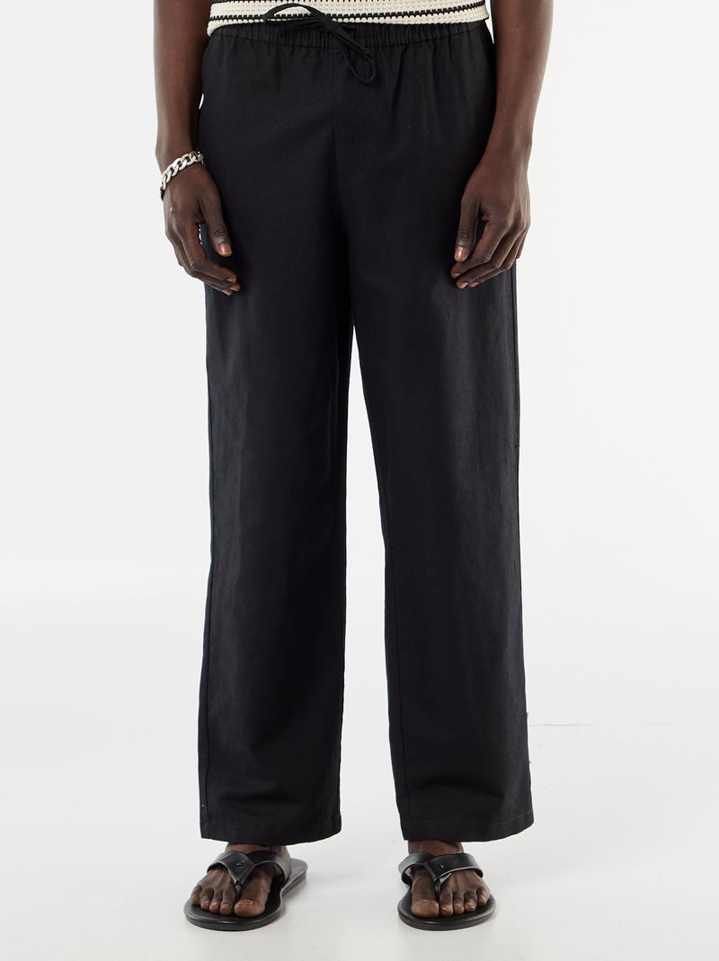 Pantalon en lin mélangé Noir - Kiabi