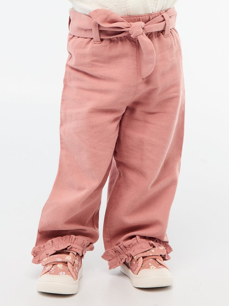Pantalon en lin mélangé Rose - Kiabi