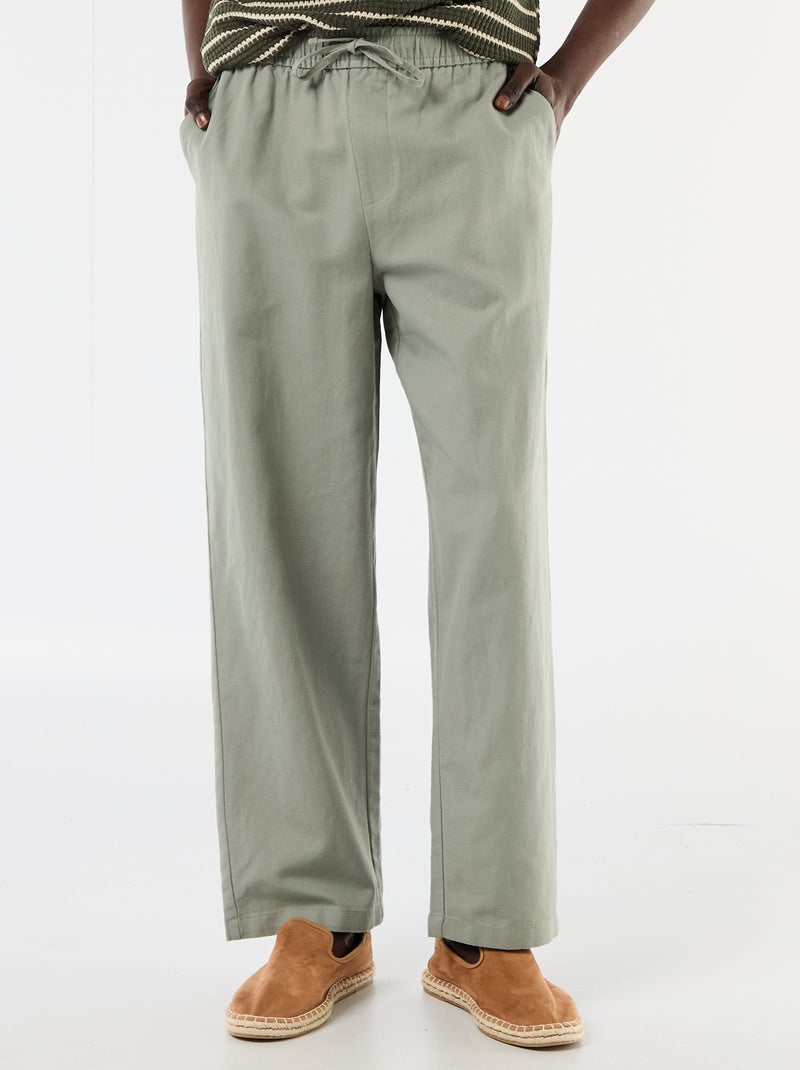 Pantalon en lin mélangé Vert - Kiabi