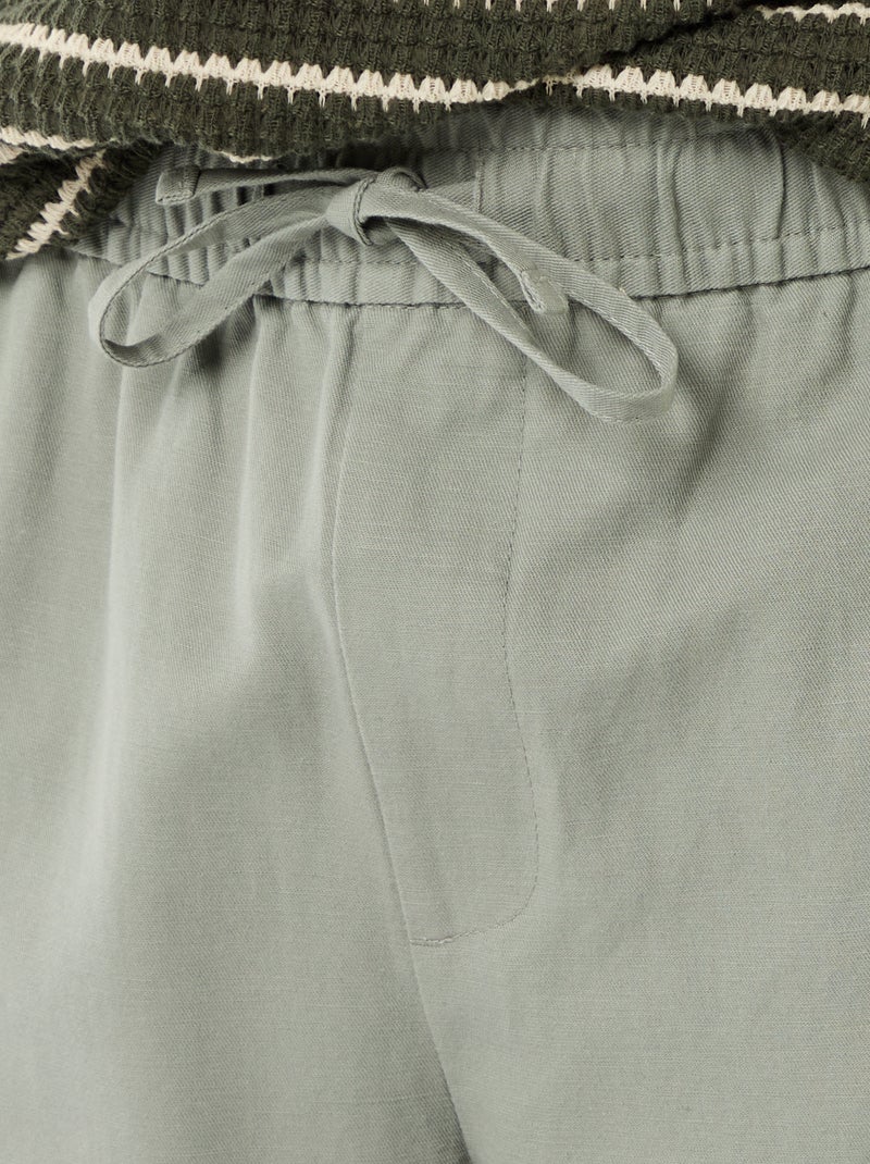 Pantalon en lin mélangé Vert - Kiabi