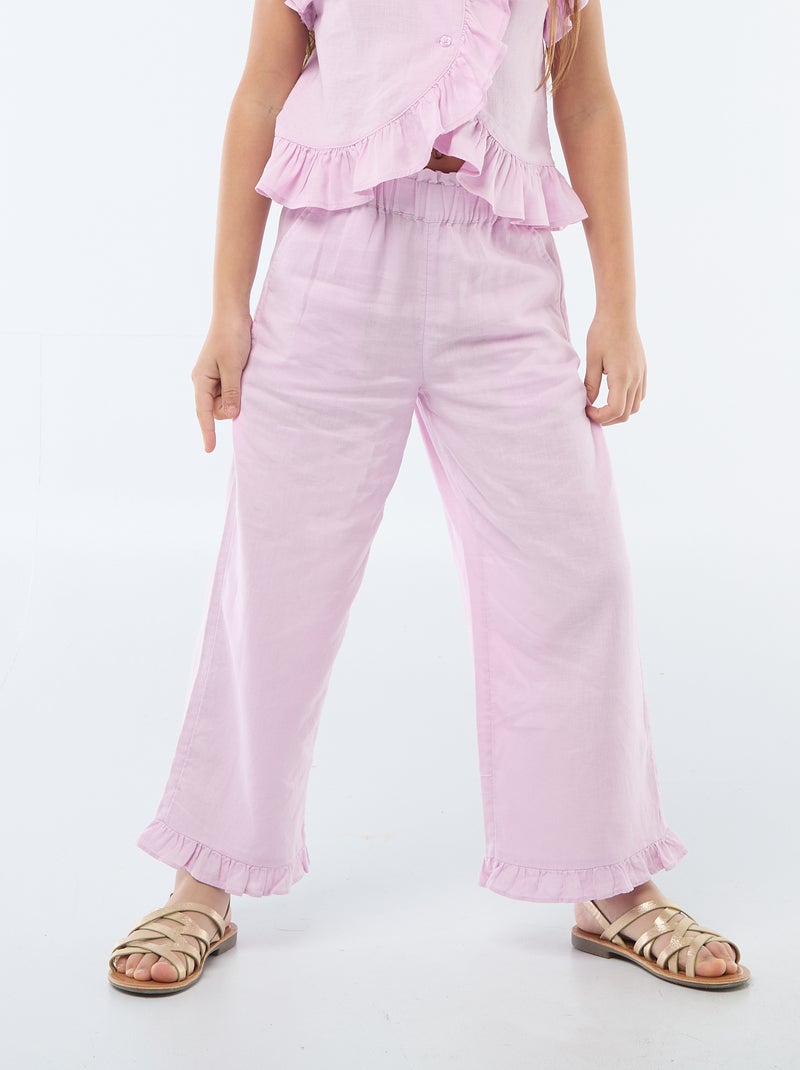 Pantalon en lin mélangé Violet - Kiabi