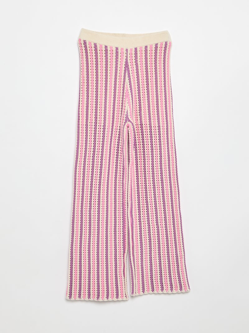Pantalon en maille effet crochet à rayures Violet - Kiabi