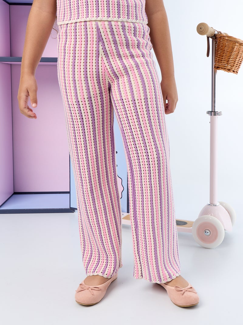 Pantalon en maille effet crochet à rayures Violet - Kiabi