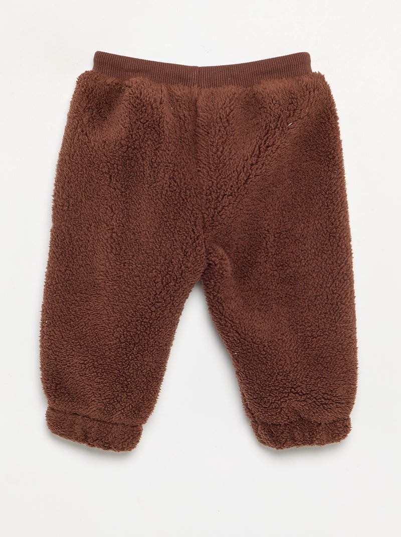 Pantalon en matière effet moutonné Marron - Kiabi