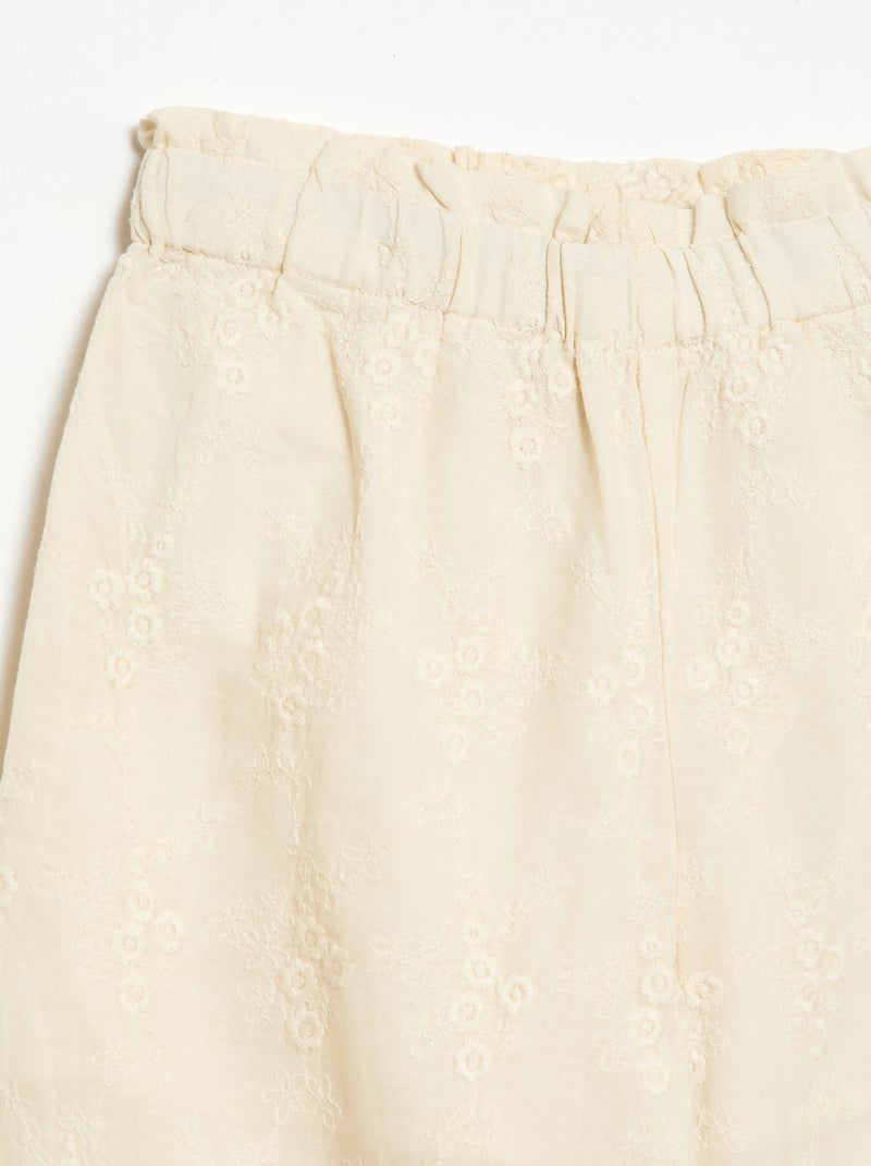 Pantalon en popeline avec broderies Blanc - Kiabi