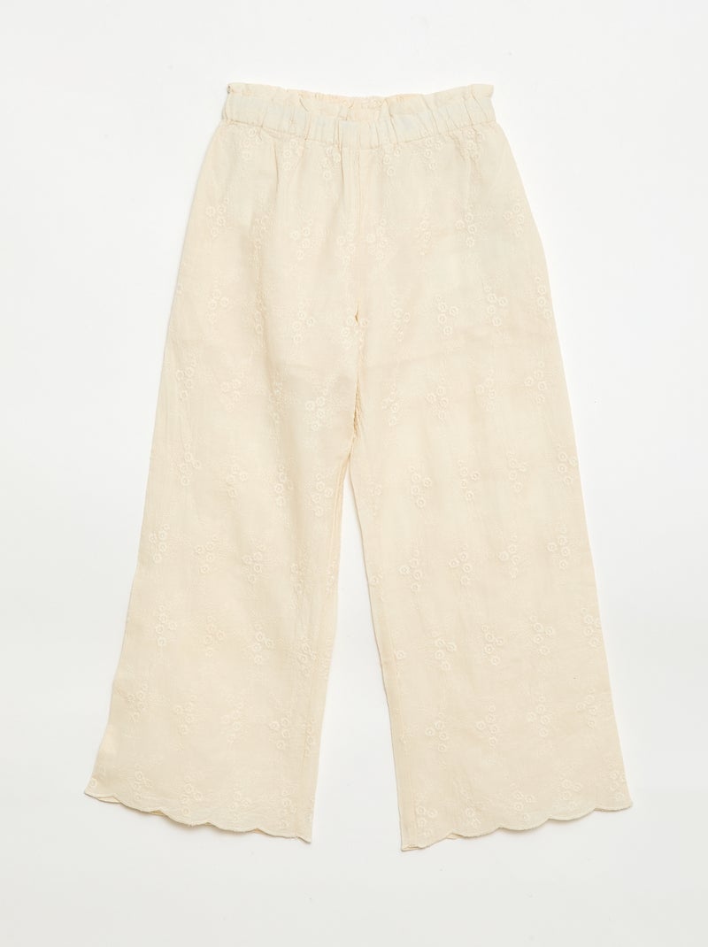 Pantalon en popeline avec broderies Blanc - Kiabi