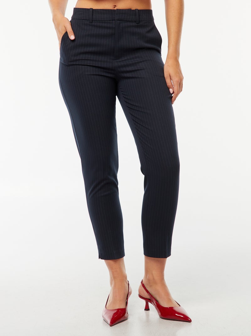 Pantalon en toile lourde à coupe cigarette pour femme Bleu rayé - Kiabi