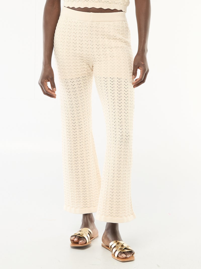 Pantalon en tricot fantaisie pour femme à coupe flare Beige - Kiabi