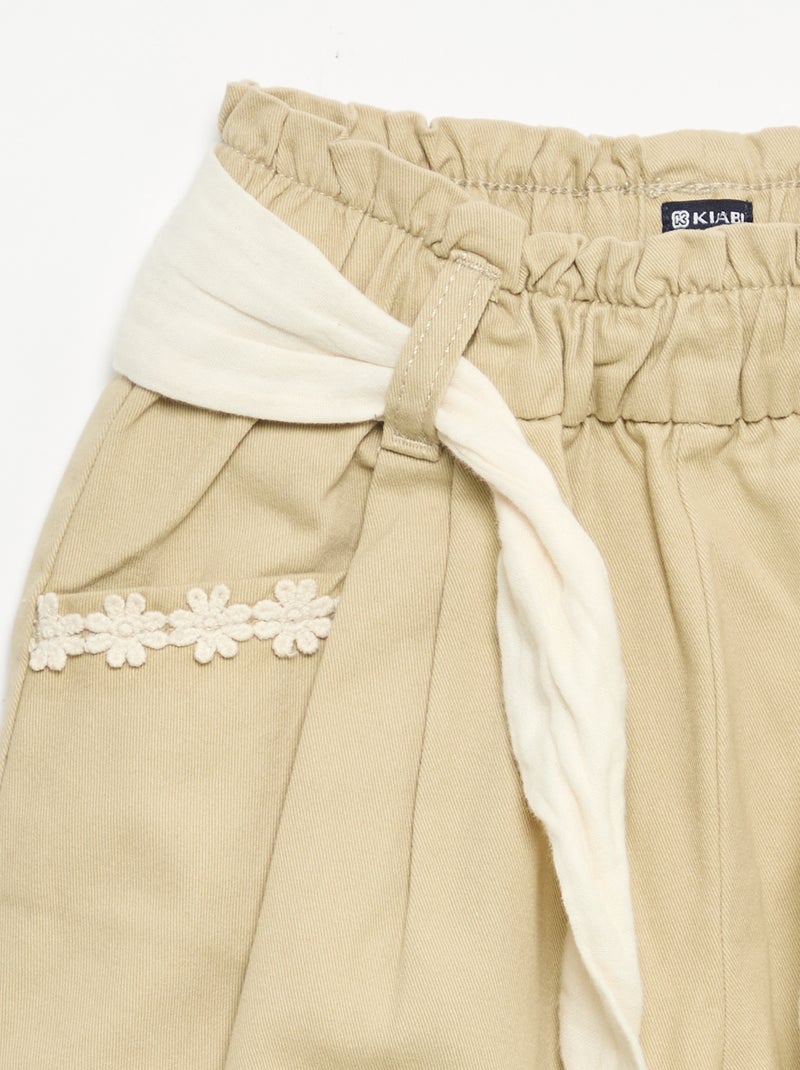 Pantalon en twill + ceinture à nouer Beige - Kiabi