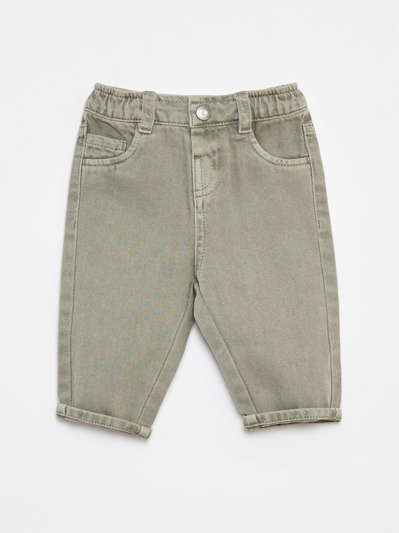 Pantalon en twill paperbag taille 3/4 Vert - Kiabi