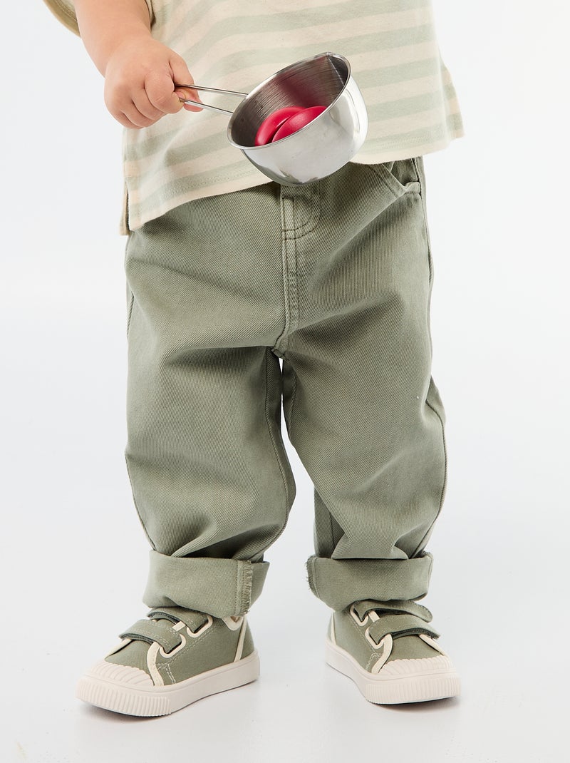 Pantalon en twill paperbag taille 3/4 Vert - Kiabi