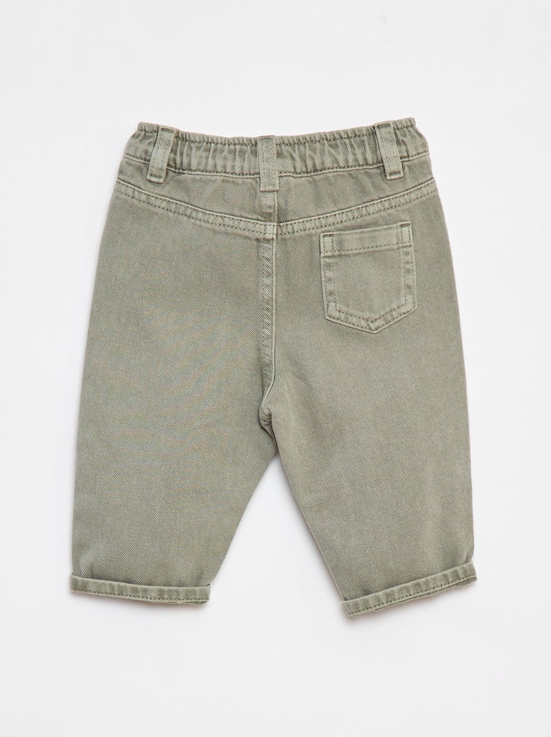 Pantalon en twill paperbag taille 3/4 Vert - Kiabi