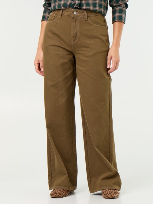Pantalon en twill taille haute coupe wide leg - Kiabi