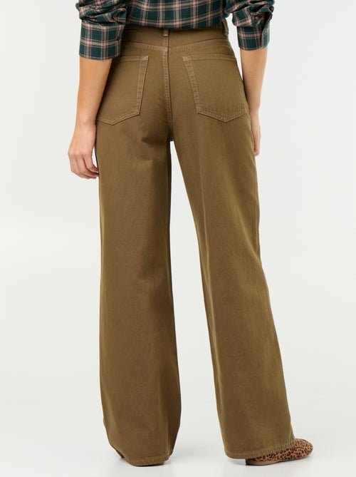 Pantalon en twill taille haute coupe wide leg - Kiabi