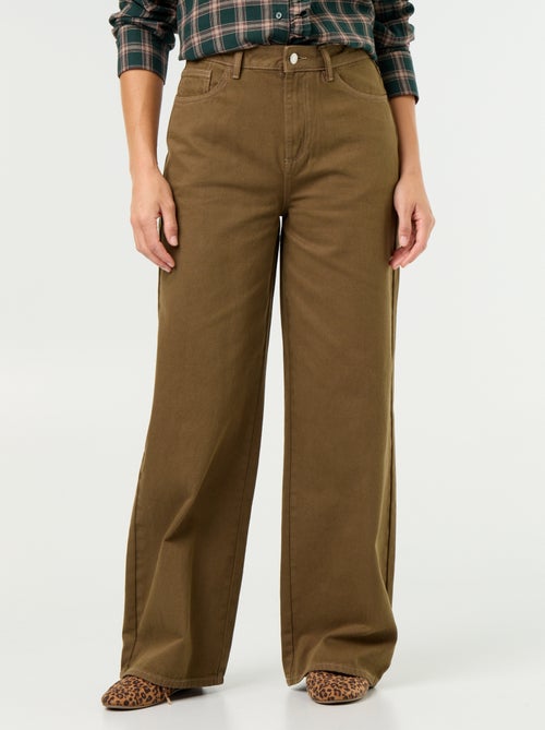 Pantalon en twill taille haute coupe wide leg - Kiabi