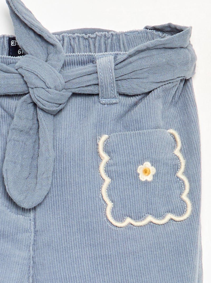 Pantalon en velours avec poches brodées Bleu - Kiabi