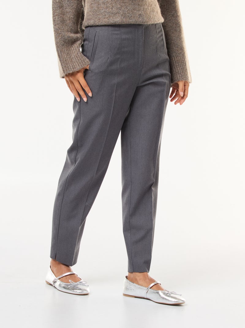 Pantalon femme à coupe droite et taille haute Gris - Kiabi