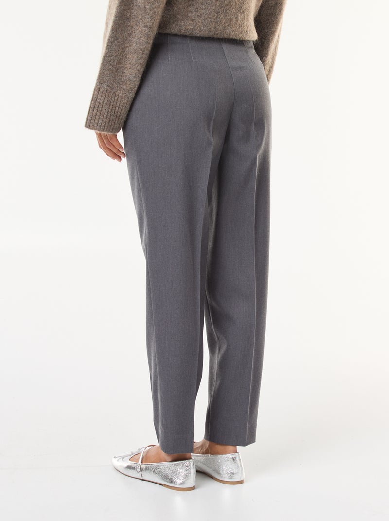 Pantalon femme à coupe droite et taille haute Gris - Kiabi
