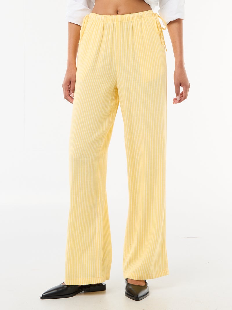 Pantalon femme ample en chaîne et trame léger Jaune - Kiabi