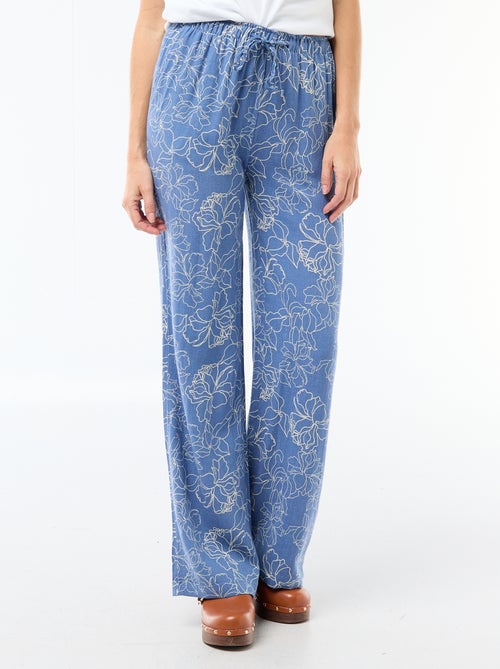 Pantalon femme en lin à taille élastiquée - Kiabi