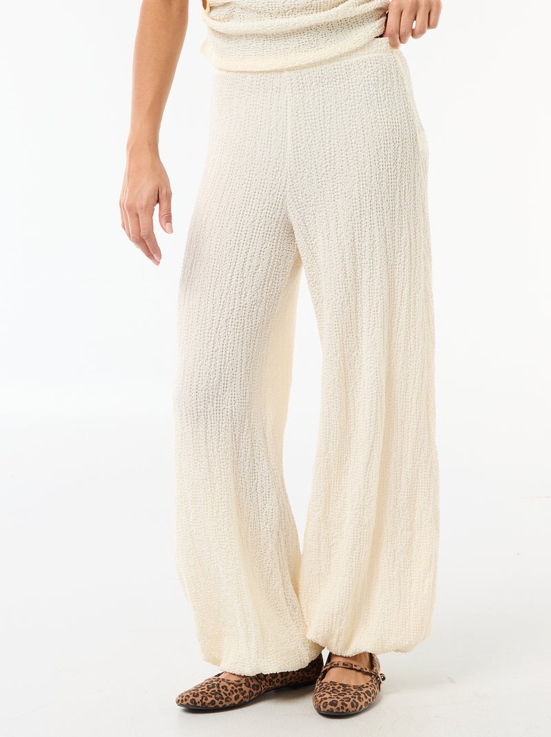 Pantalon femme en maille crinkle forme balloon Blanc - Kiabi