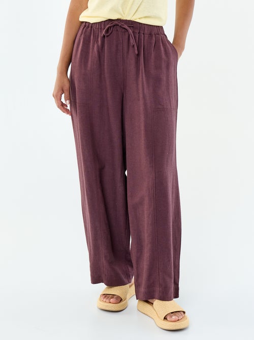 Pantalon femme en tissu léger à coupe large et taille haute - Kiabi Pantalon femme en tissu léger à coupe large et taille haute - Kiabi