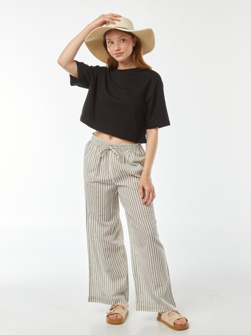 Pantalon fin rayé à franges - Kiabi