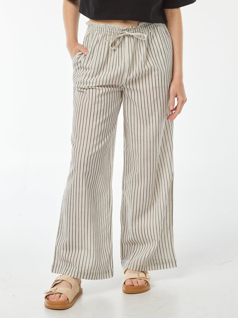 Pantalon fin rayé à franges Gris/blanc - Kiabi