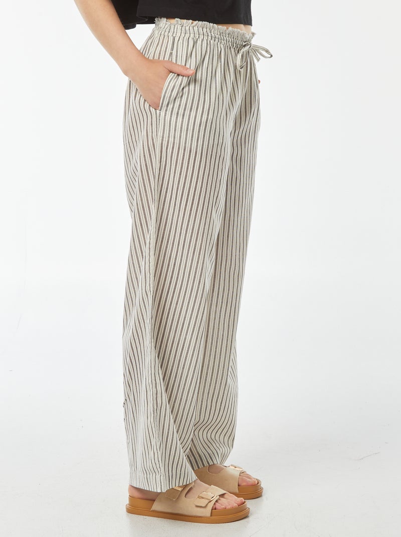 Pantalon fin rayé à franges Gris/blanc - Kiabi