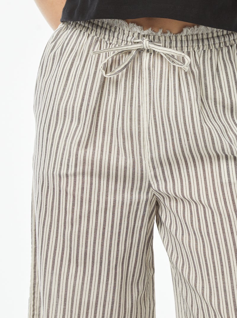 Pantalon fin rayé à franges Gris/blanc - Kiabi