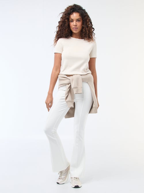 Pantalon flare femme en maille légère à taille élastiquée - Kiabi