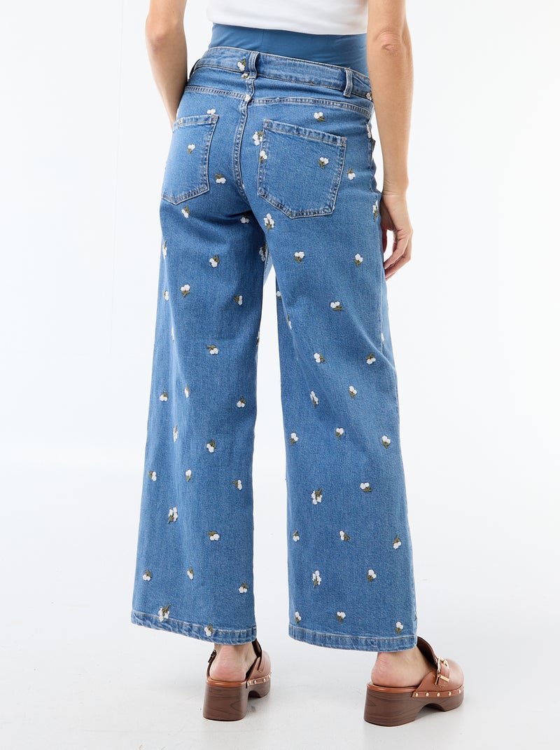 Pantalon grossesse avec ceinture stretch et motif brodé Bleu - Kiabi