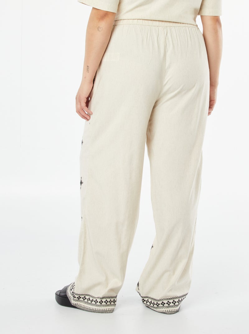 Pantalon large 3/4 brodé Beige - Kiabi