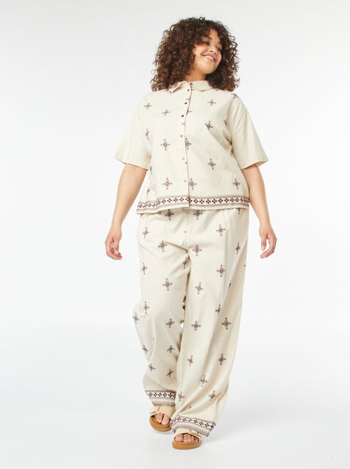 Pantalon large 3/4 brodé - Kiabi