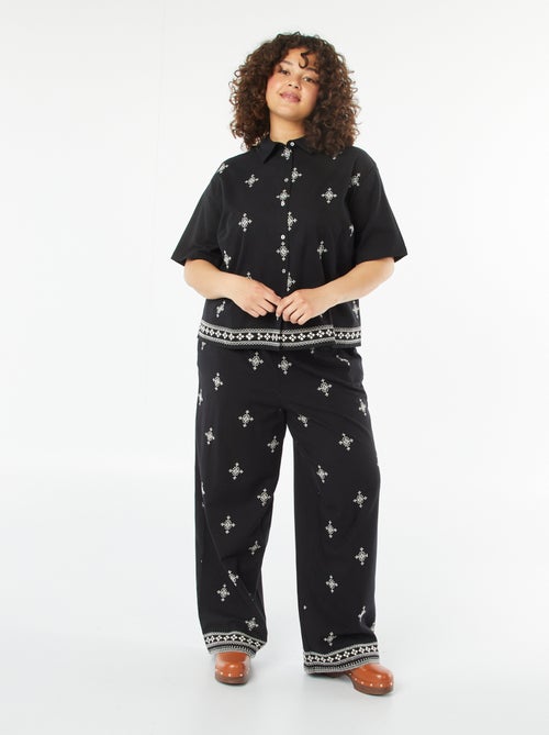 Pantalon large 3/4 brodé - Kiabi
