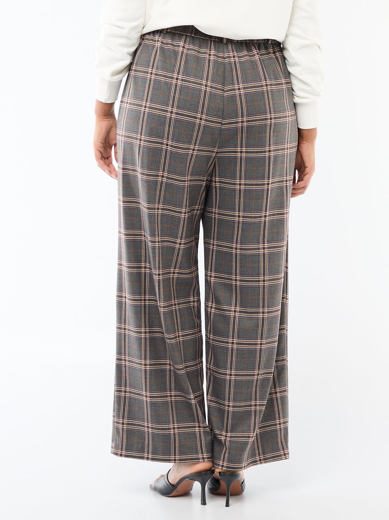Pantalon large à carreaux Gris - Kiabi