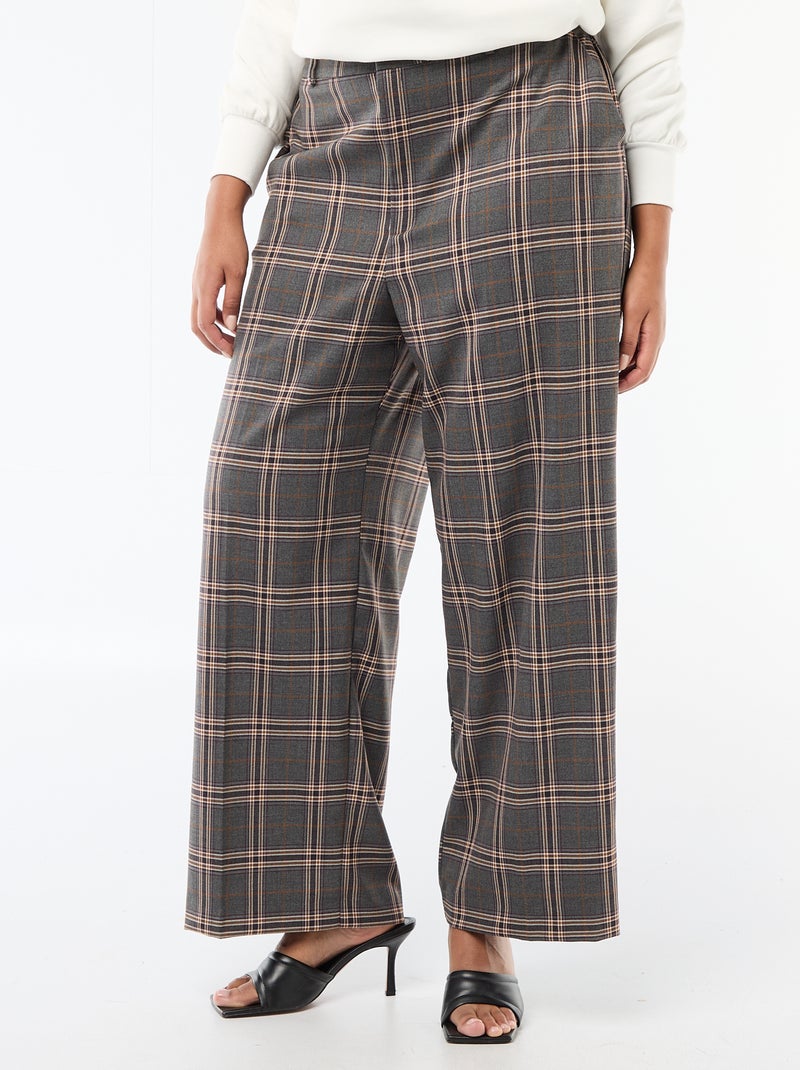 Pantalon large à carreaux Gris - Kiabi