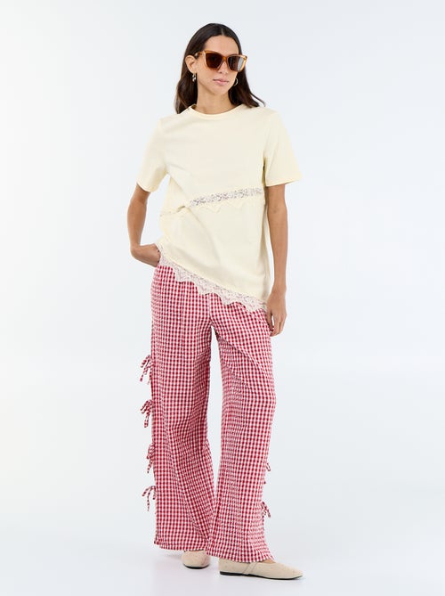 Pantalon large à carreaux vichy - Kiabi