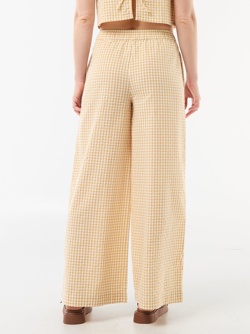 Pantalon large à motif Vichy Beige - Kiabi