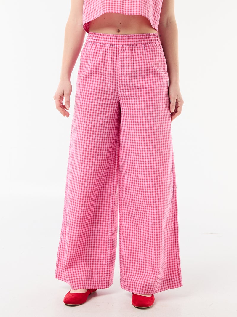Pantalon large à motif Vichy Rose - Kiabi