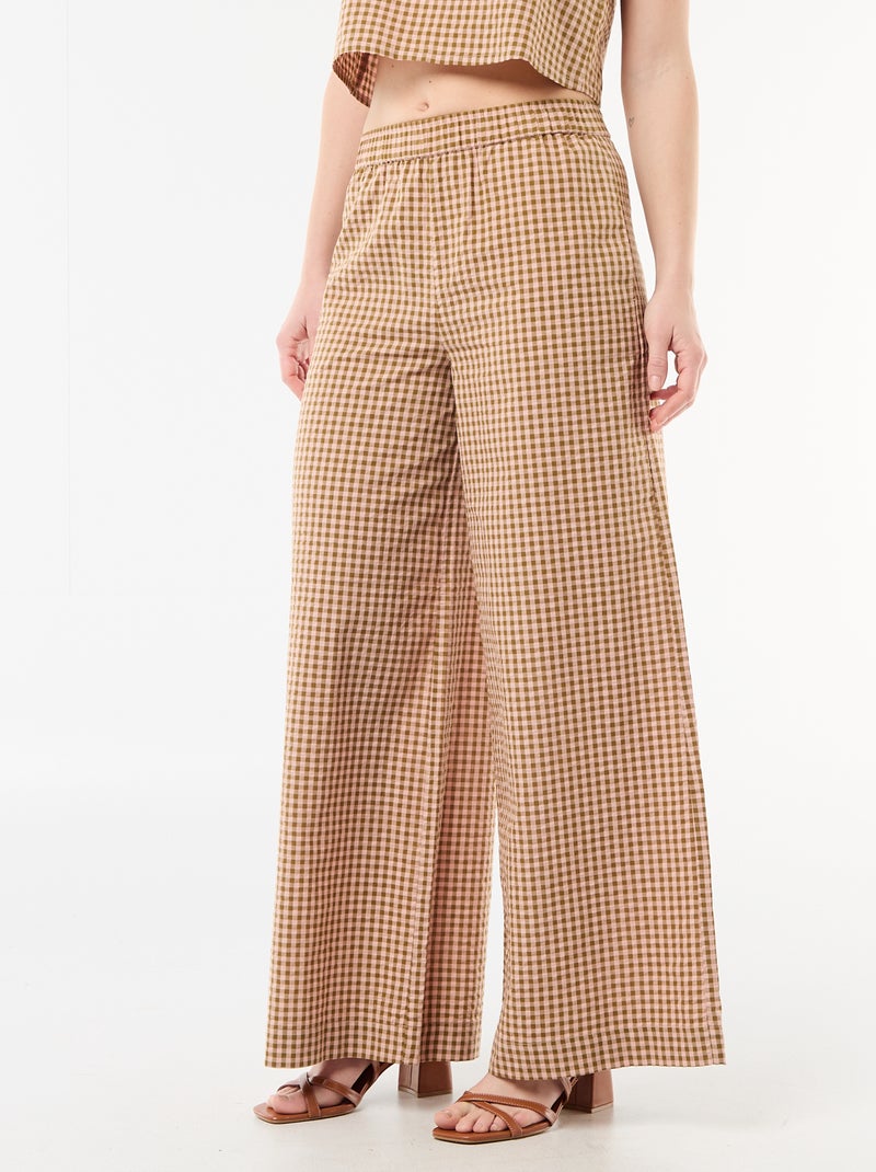 Pantalon large à motif Vichy Rose - Kiabi