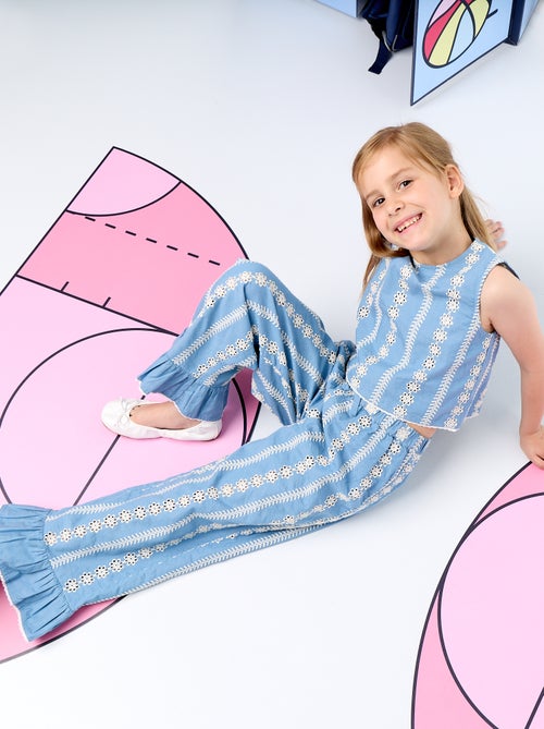 Pantalon large avec broderies anglaises - Kiabi