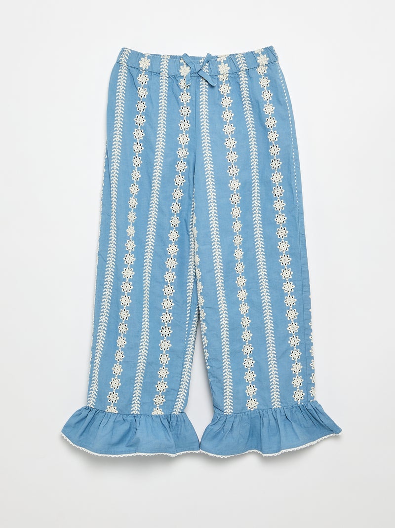 Pantalon large avec broderies anglaises Bleu - Kiabi