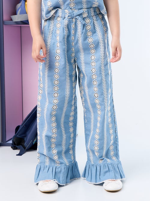 Pantalon large avec broderies anglaises - Kiabi