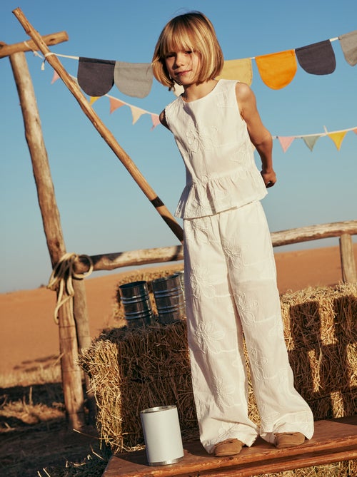 Pantalon large avec broderies - Kiabi