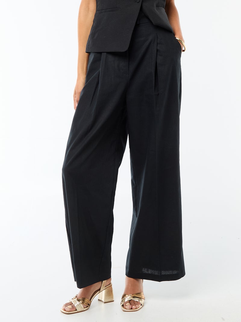 Pantalon large de cérémonie en lin mélangé Noir - Kiabi