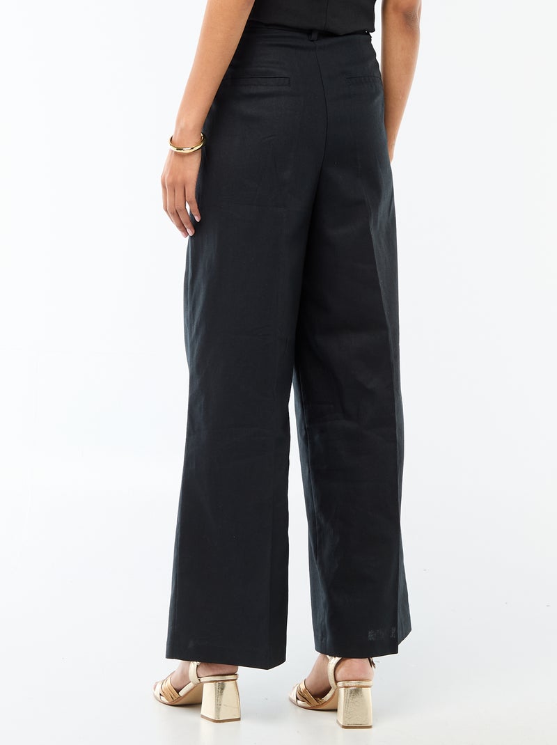 Pantalon large de cérémonie en lin mélangé Noir - Kiabi